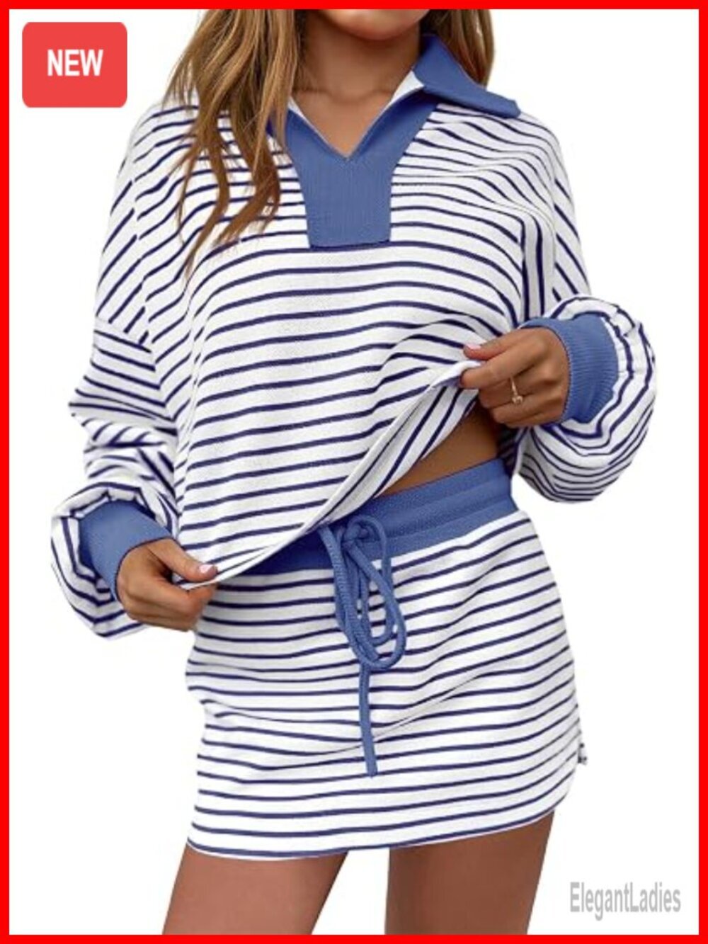 Striped 2 Piece Outfit Sweatshirt Skirt Set Long Sleeve Workout Lounge Sets